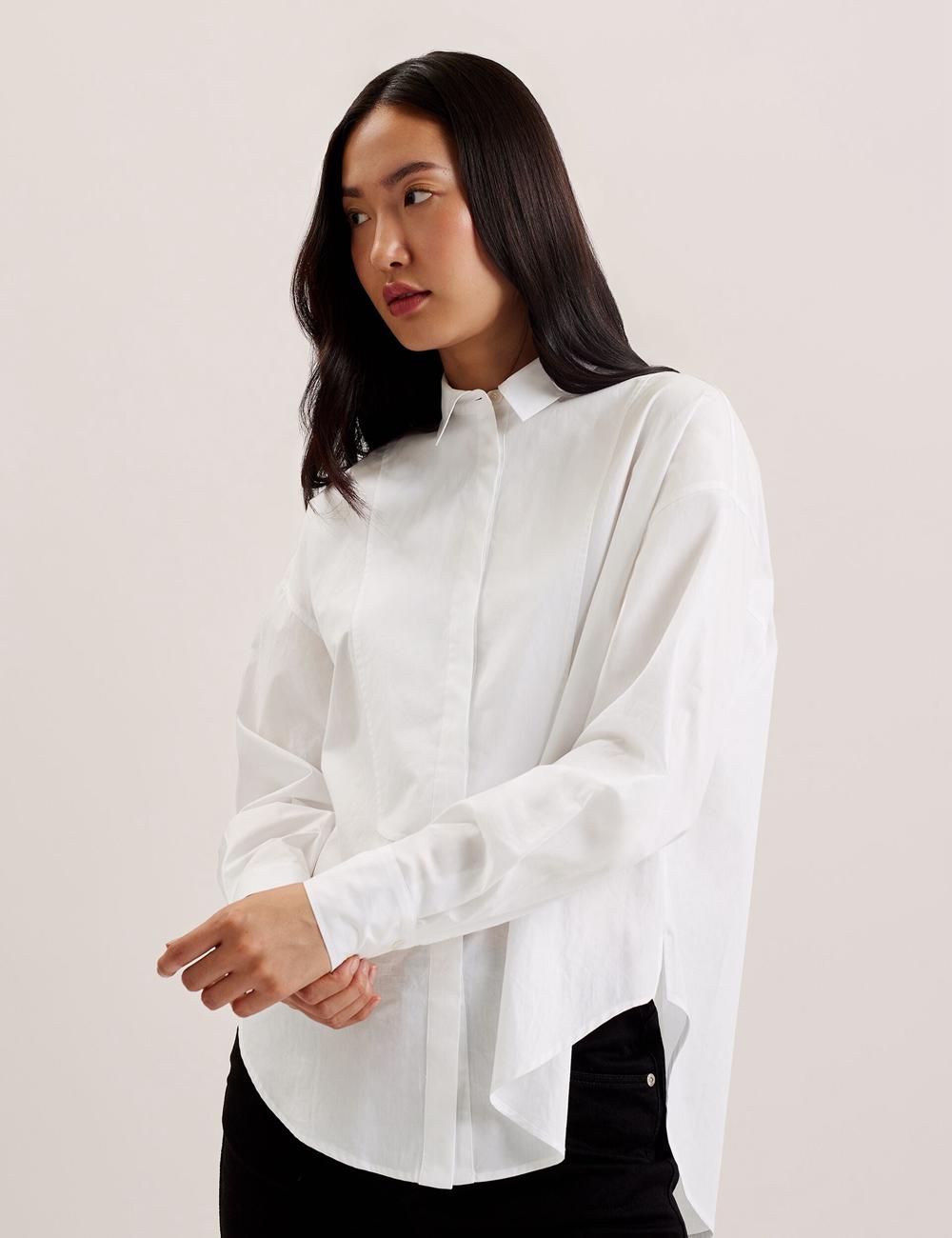 Women Ted Baker IZOTE - Oversized Drop Shoulder Bib Detail Casual Shirts White | Egypt  JMTEY-9701
