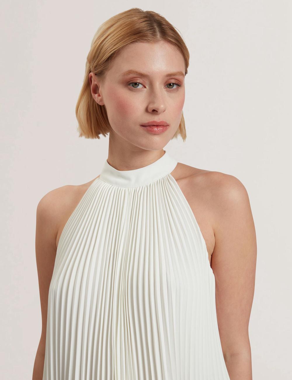 Women Ted Baker JAMAYA - High Halter Neck Pleated Sleeveless Tops Ivory | Egypt  SBNYZ-3874