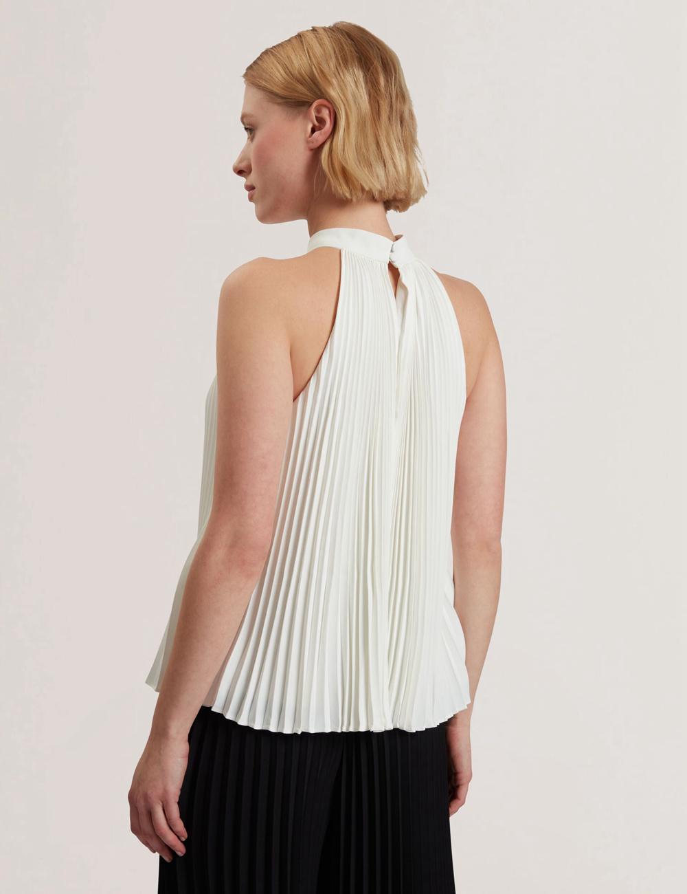 Women Ted Baker JAMAYA - High Halter Neck Pleated Sleeveless Tops Ivory | Egypt  SBNYZ-3874