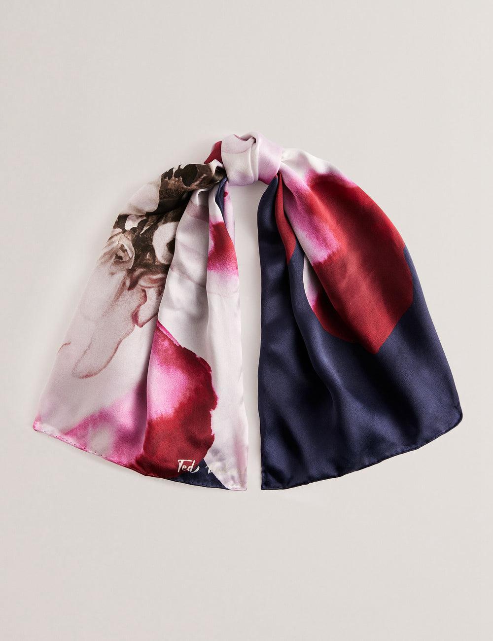 Women Ted Baker JANICES - Placement Floral Print Silk Square Scarves Dk-Blue | Egypt  OXVSU-4630