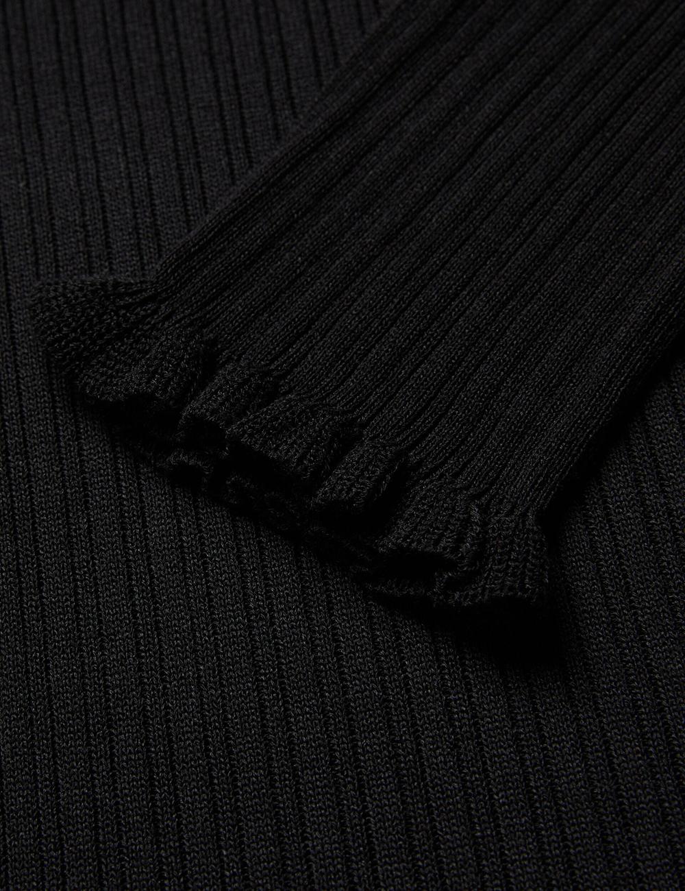 Women Ted Baker JANITTT - Ruffle Trim High Neck Ribbed Jumpers Black | Egypt  WJCTH-7214