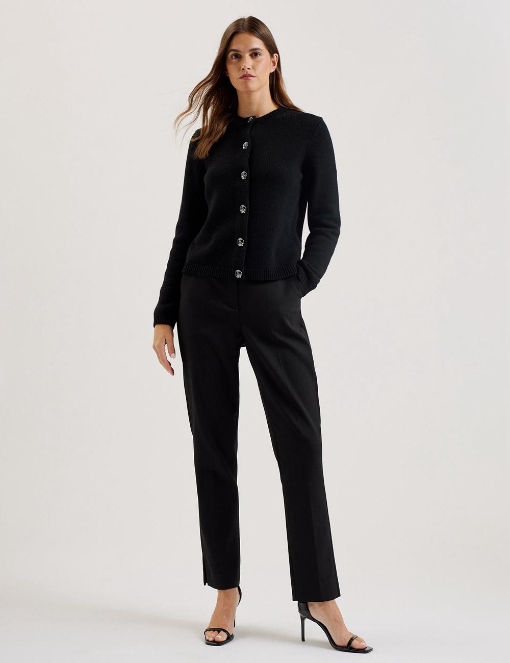 Women Ted Baker JAYCEY - Rose Button Knitted Crew Neck Cardigans Black | Egypt  LZFQC-8314