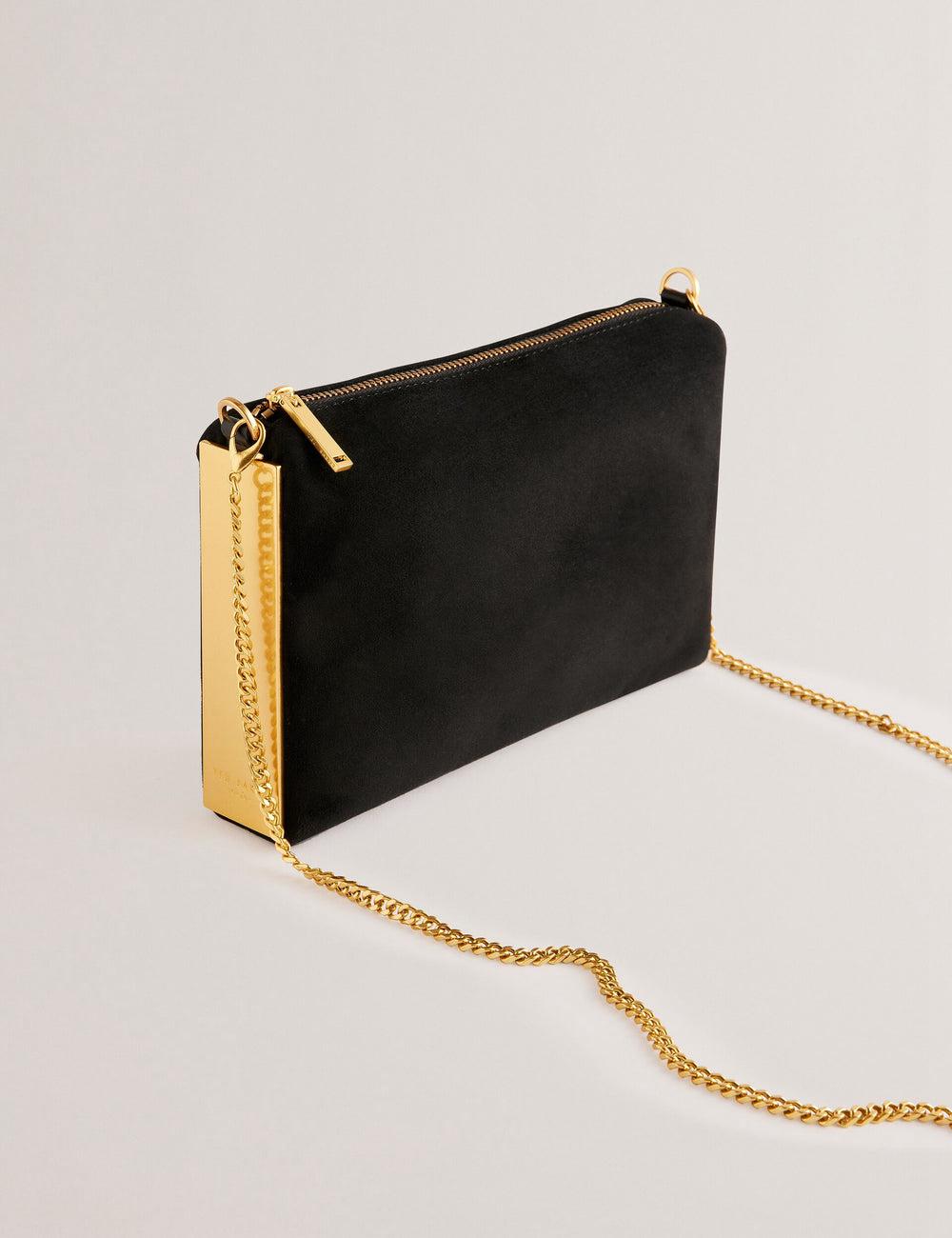 Women Ted Baker JEINER - Suede Clutch With Hardware Sides Clutch Bag Black | Egypt  YRSAU-6715