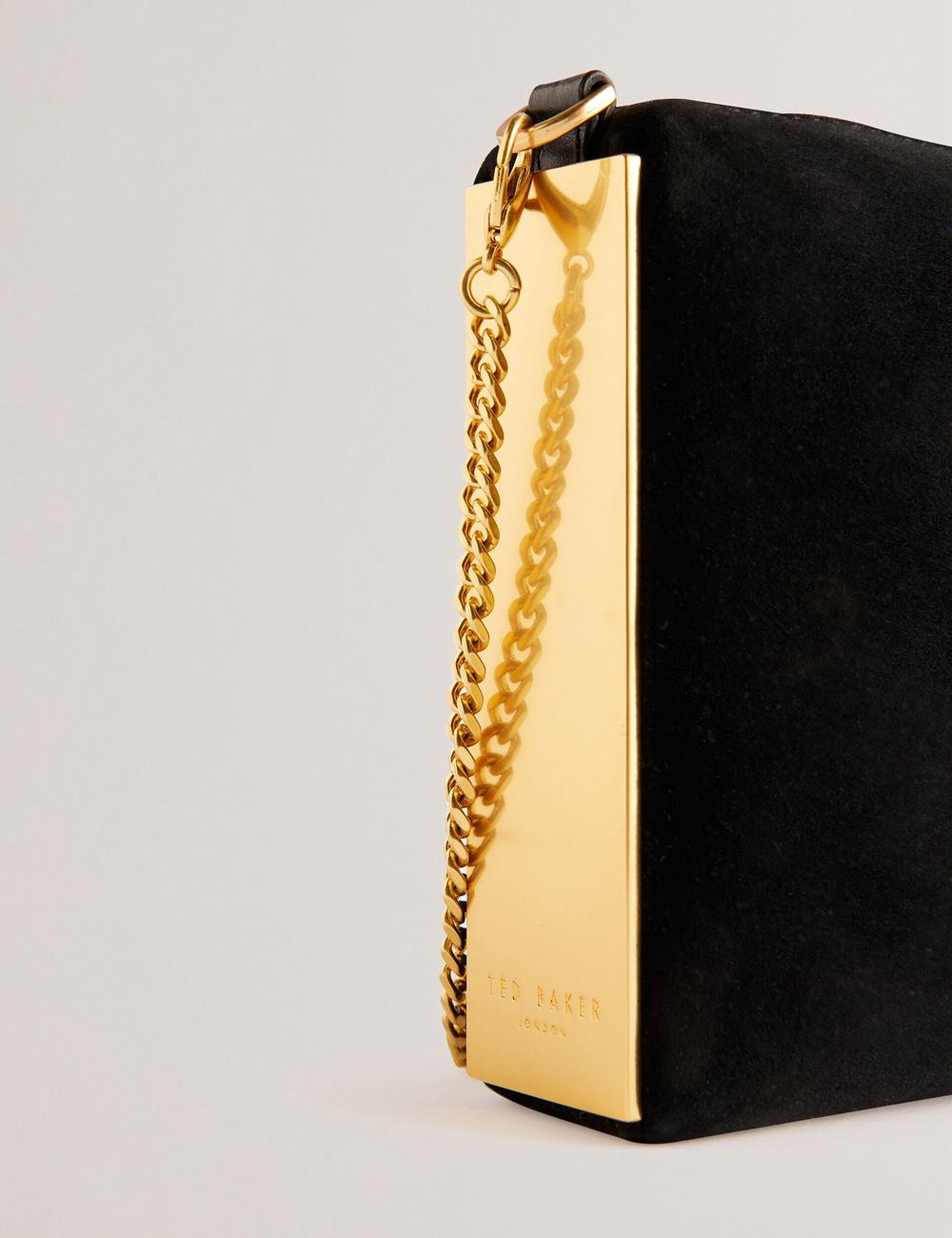 Women Ted Baker JEINER - Suede Clutch With Hardware Sides Clutch Bag Black | Egypt  YRSAU-6715