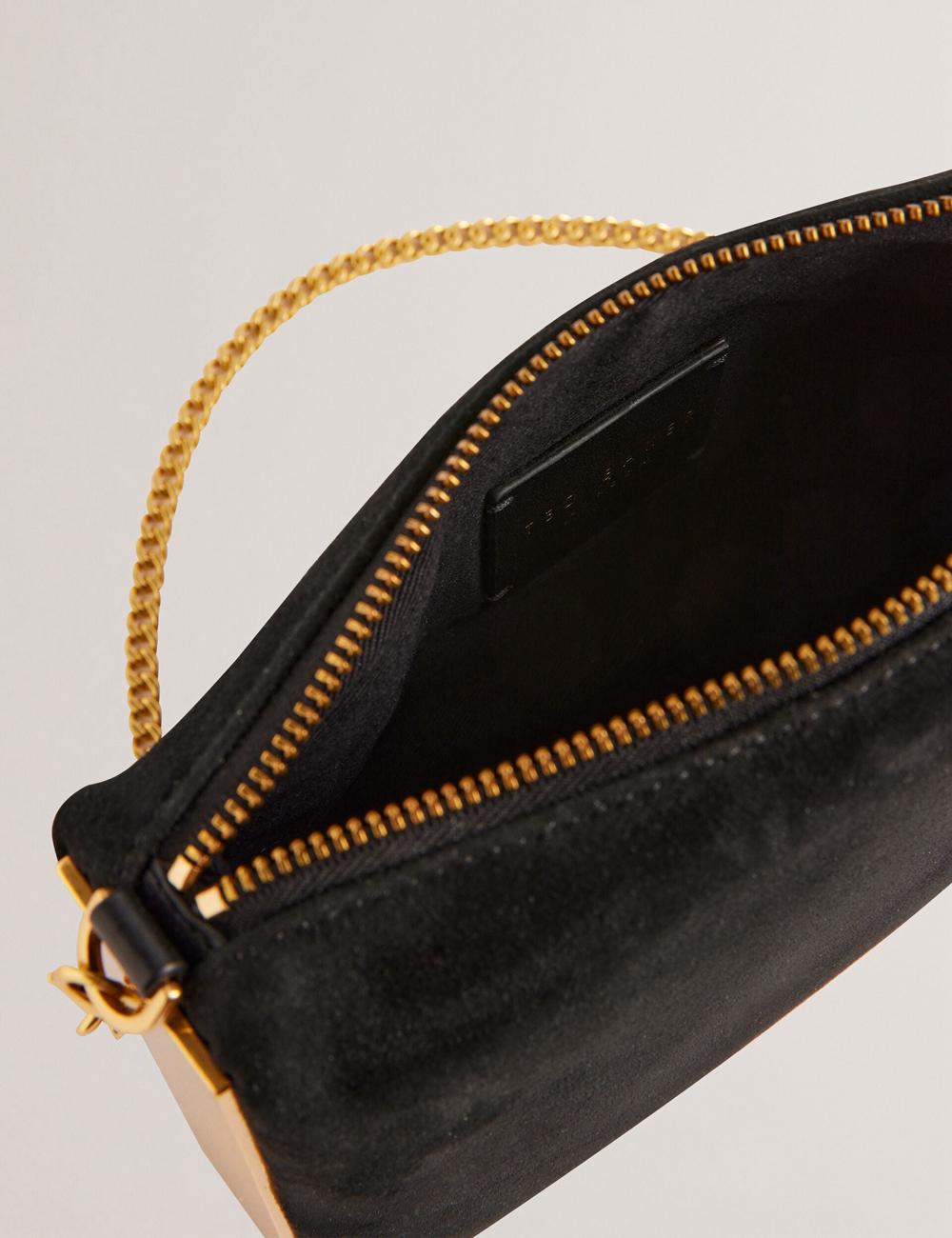 Women Ted Baker JEINER - Suede Clutch With Hardware Sides Clutch Bag Black | Egypt  YRSAU-6715