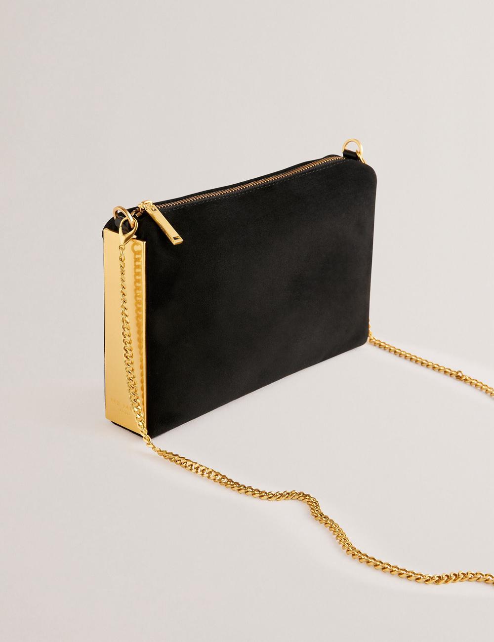 Women Ted Baker JEINER - Suede Clutch With Hardware Sides Clutch Bag Black | Egypt  YRSAU-6715