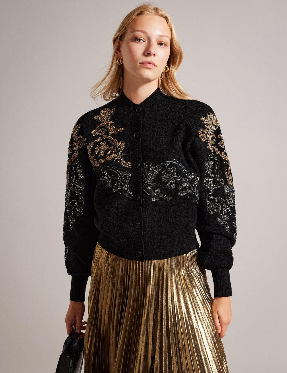 Women Ted Baker JENIIYY - Sequin Embellished Wool Bomber Cardigans Grey | Egypt  ICJPW-0374