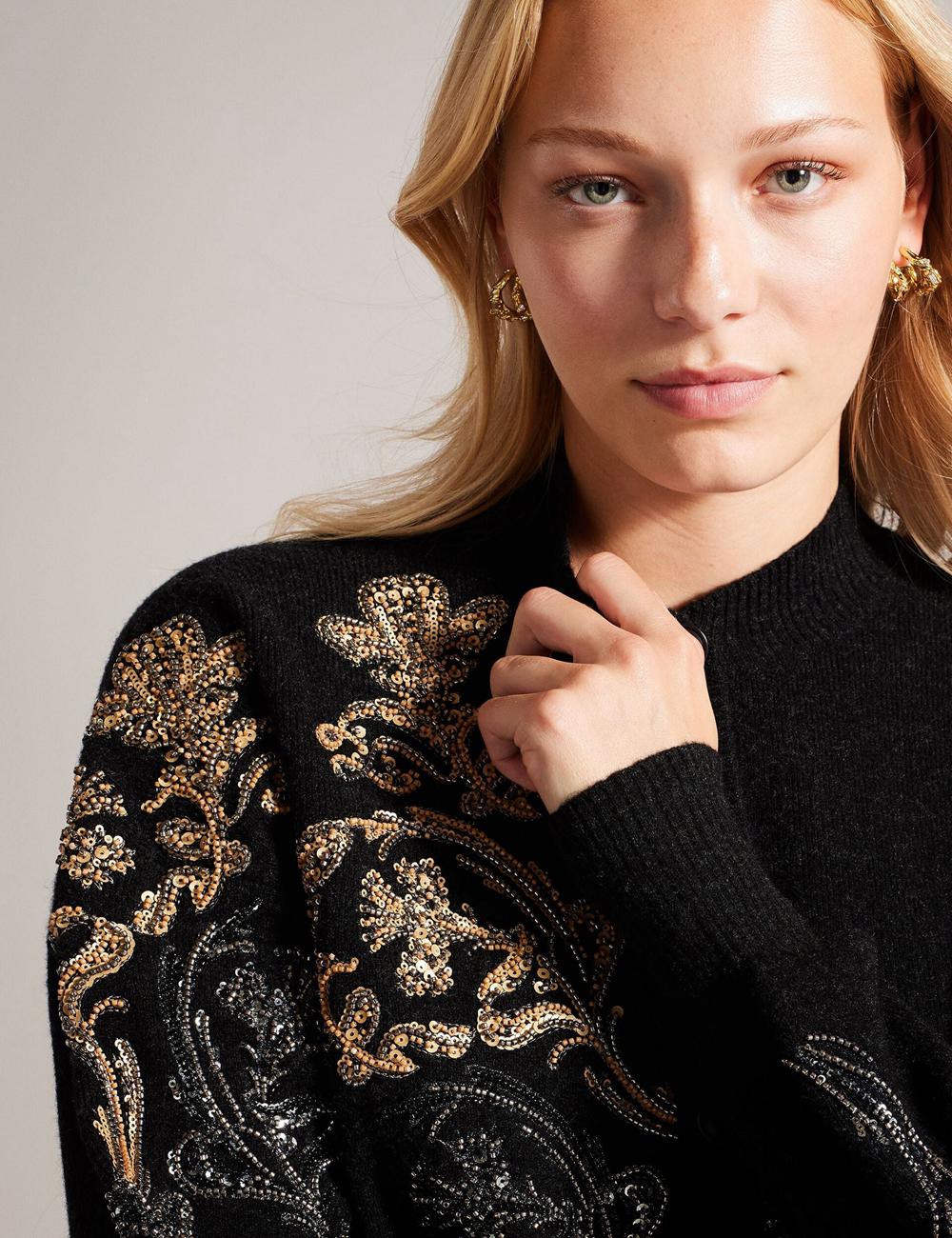 Women Ted Baker JENIIYY - Sequin Embellished Wool Bomber Cardigans Grey | Egypt  ICJPW-0374