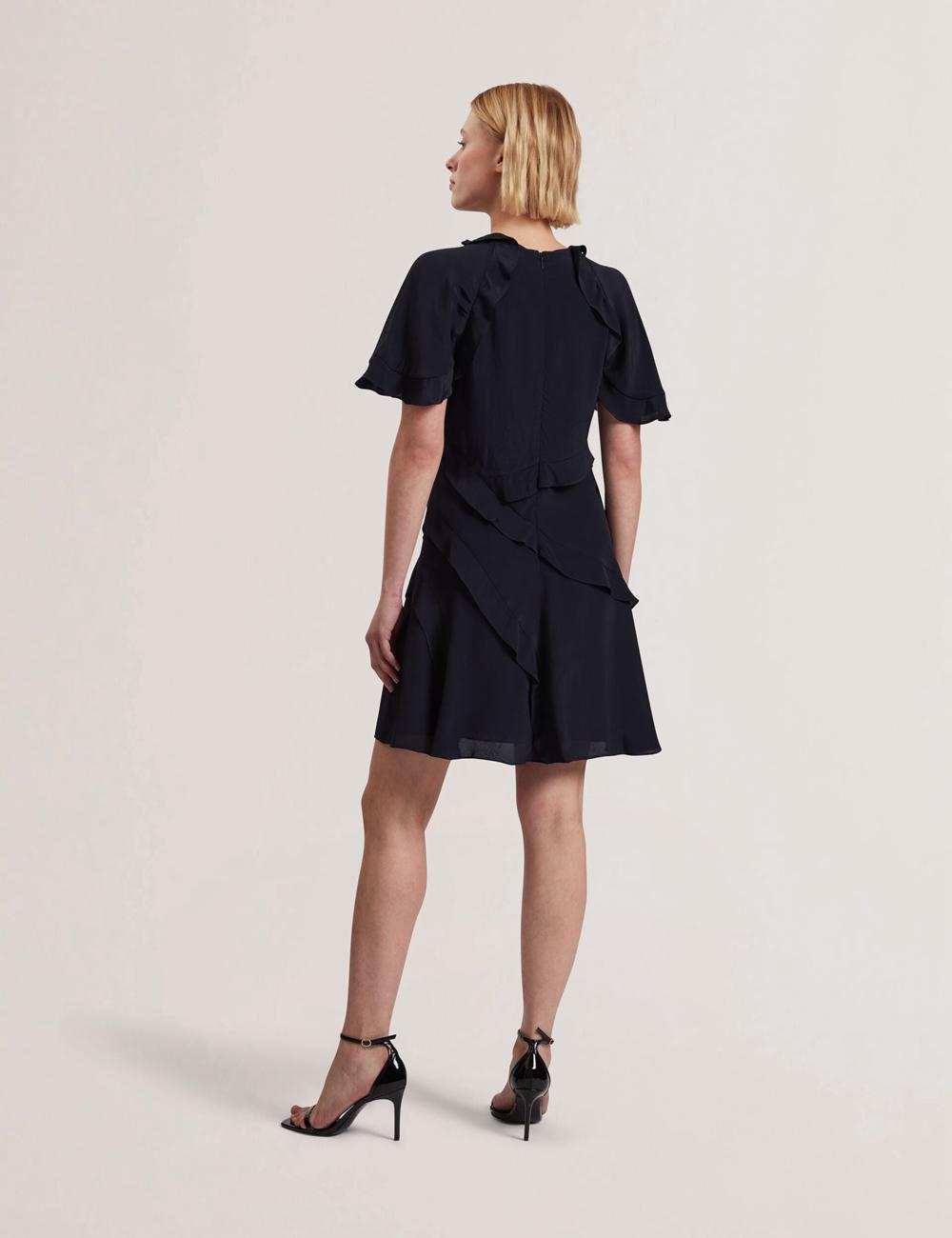 Women Ted Baker JOJII - Frill Trim Angel Sleeve Mini Dresses Navy | Egypt  WCTPL-3087