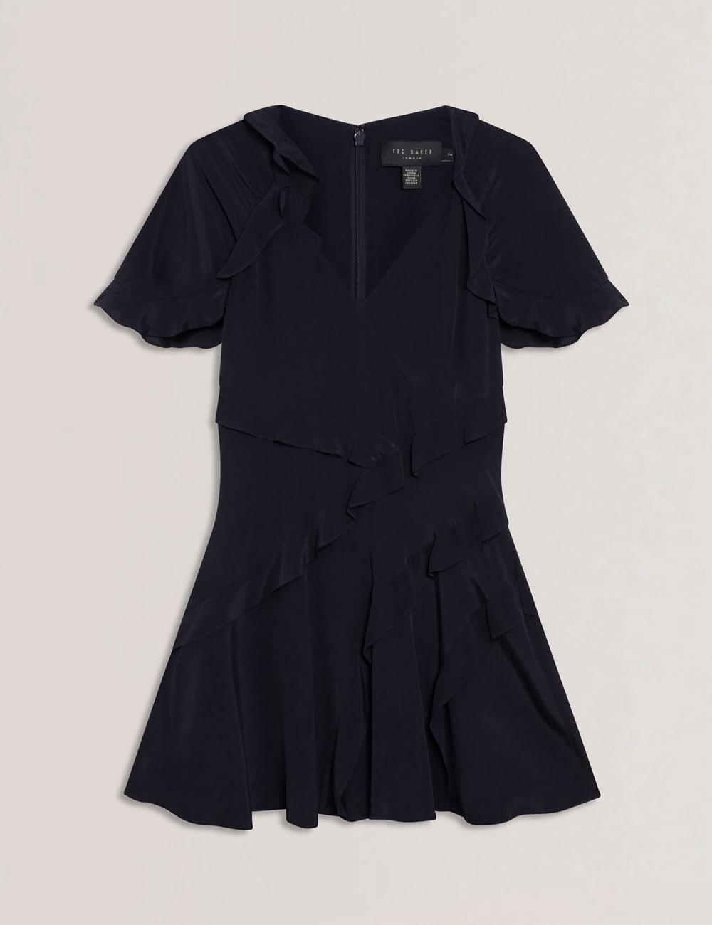 Women Ted Baker JOJII - Frill Trim Angel Sleeve Mini Dresses Navy | Egypt  WCTPL-3087