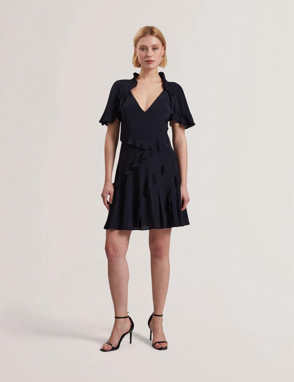 Women Ted Baker JOJII - Frill Trim Angel Sleeve Mini Dresses Navy | Egypt  WCTPL-3087