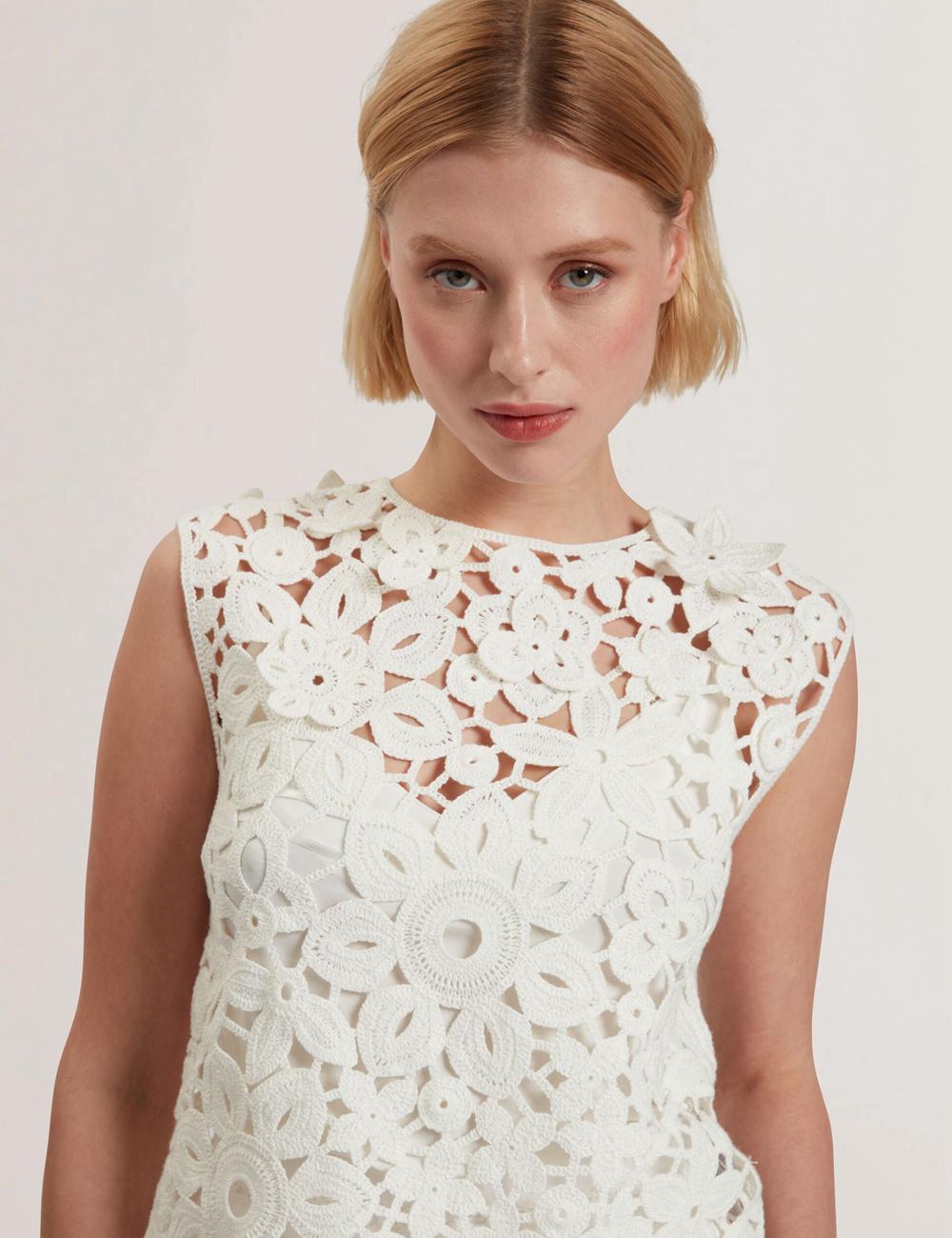 Women Ted Baker JOYYRA - Floral Crochet Knit Sleeveless Tops White | Egypt  EPYGC-3518