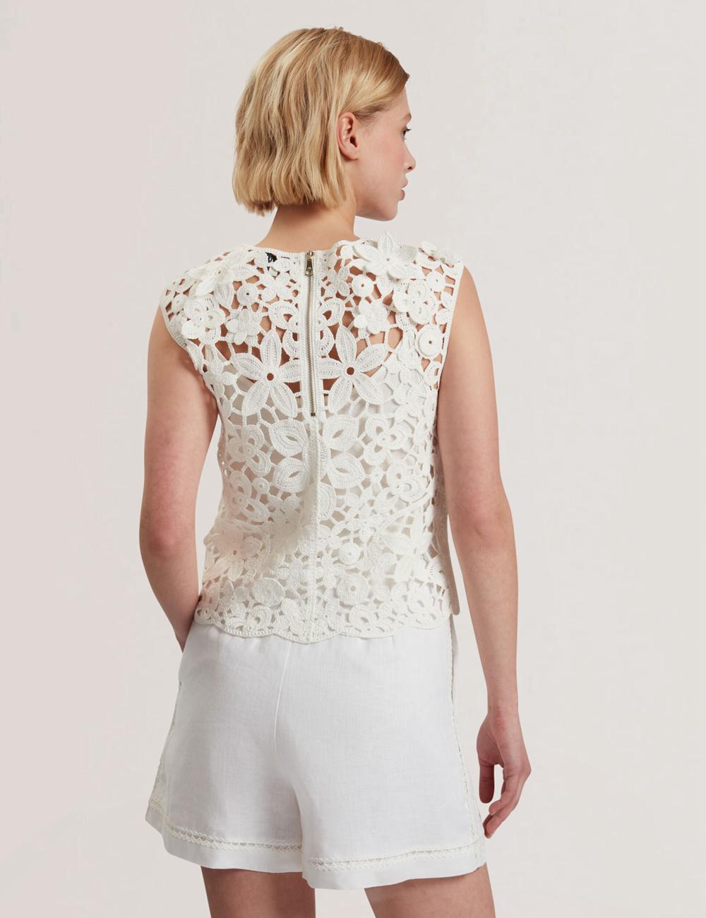 Women Ted Baker JOYYRA - Floral Crochet Knit Sleeveless Tops White | Egypt  EPYGC-3518