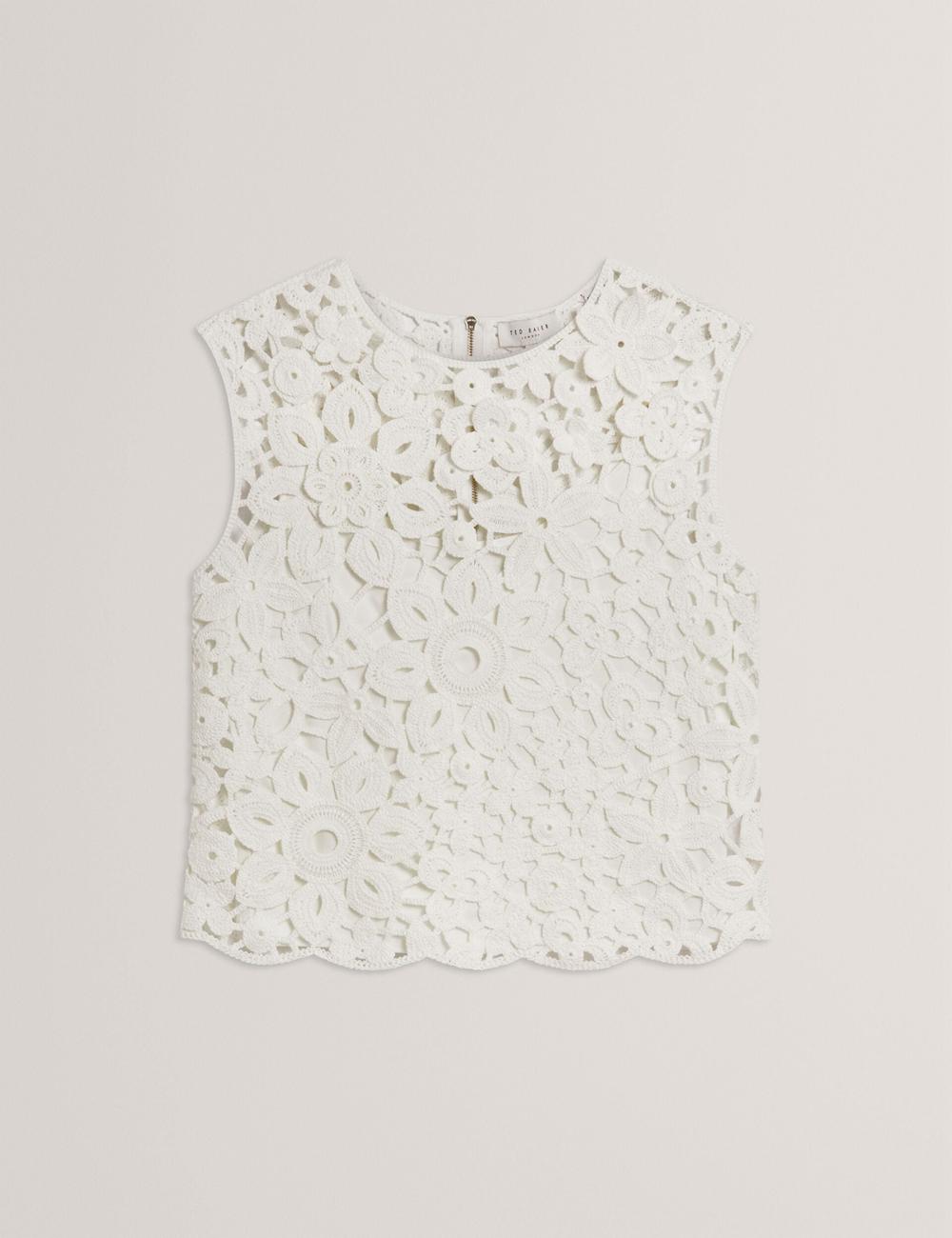 Women Ted Baker JOYYRA - Floral Crochet Knit Sleeveless Tops White | Egypt  EPYGC-3518