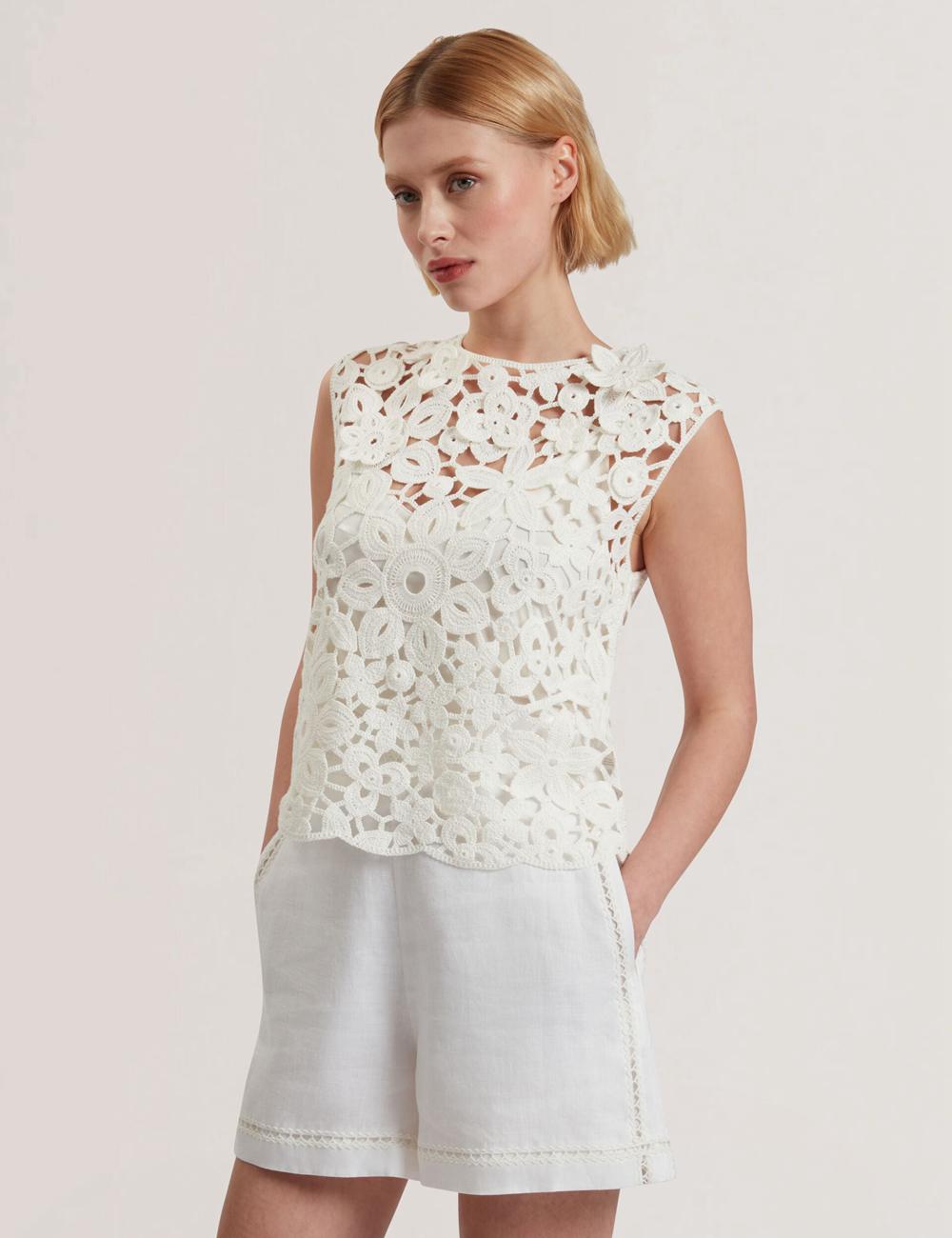 Women Ted Baker JOYYRA - Floral Crochet Knit Sleeveless Tops White | Egypt  EPYGC-3518