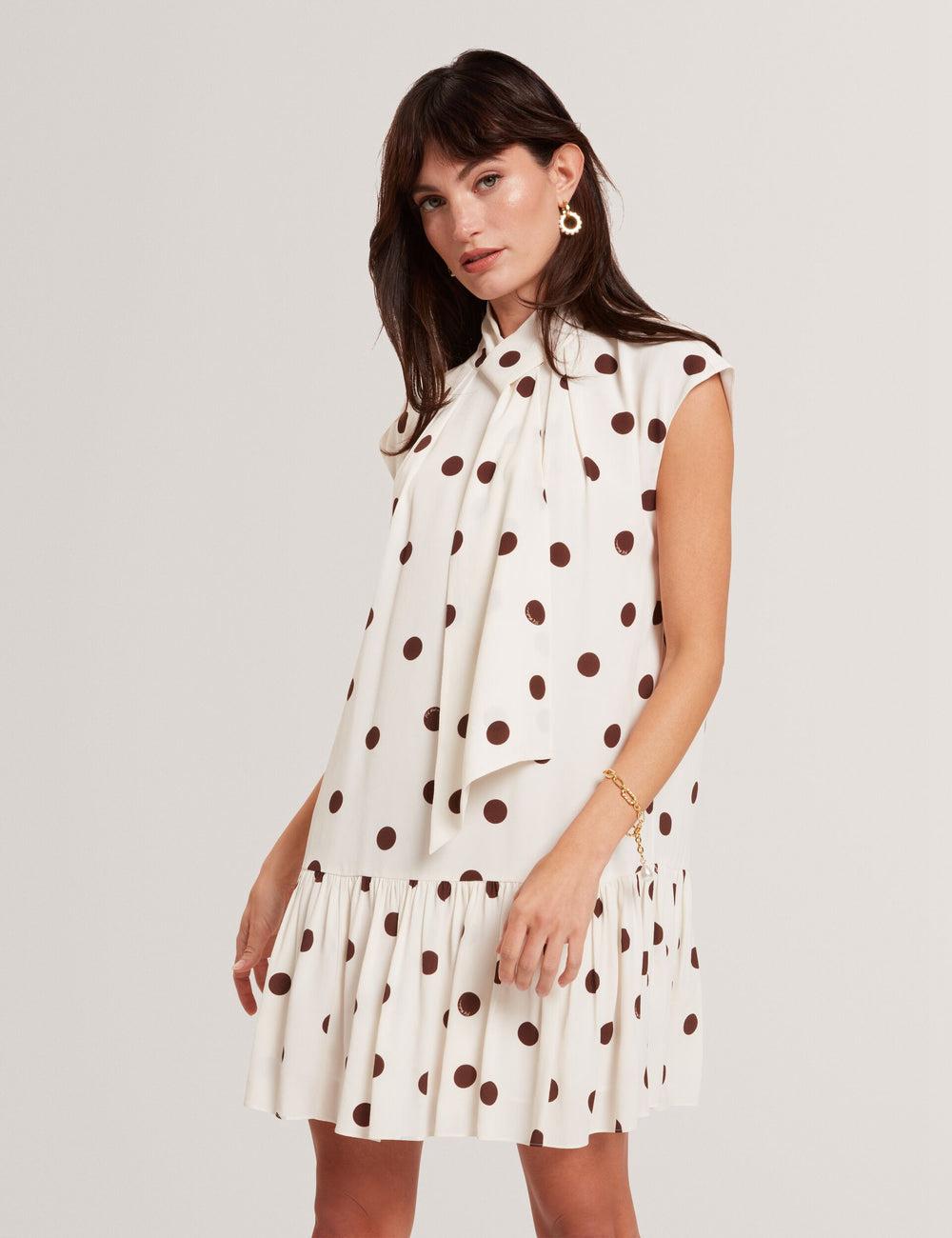 Women Ted Baker JUTUVA - Polka Dot Neck Shift Mini Dresses Ivory | Egypt  KREYJ-0436