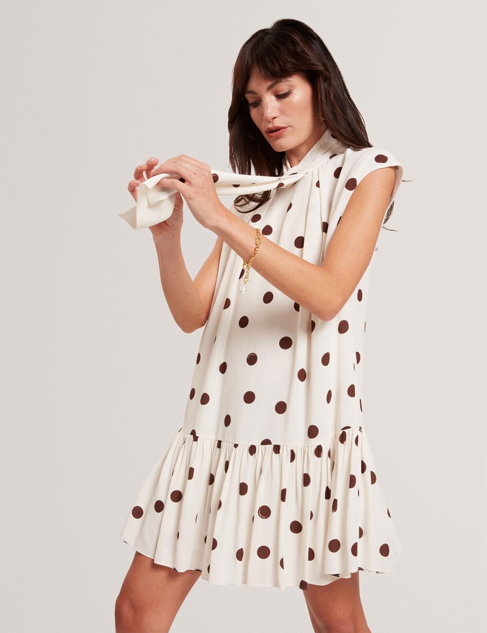 Women Ted Baker JUTUVA - Polka Dot Neck Shift Mini Dresses Ivory | Egypt  KREYJ-0436