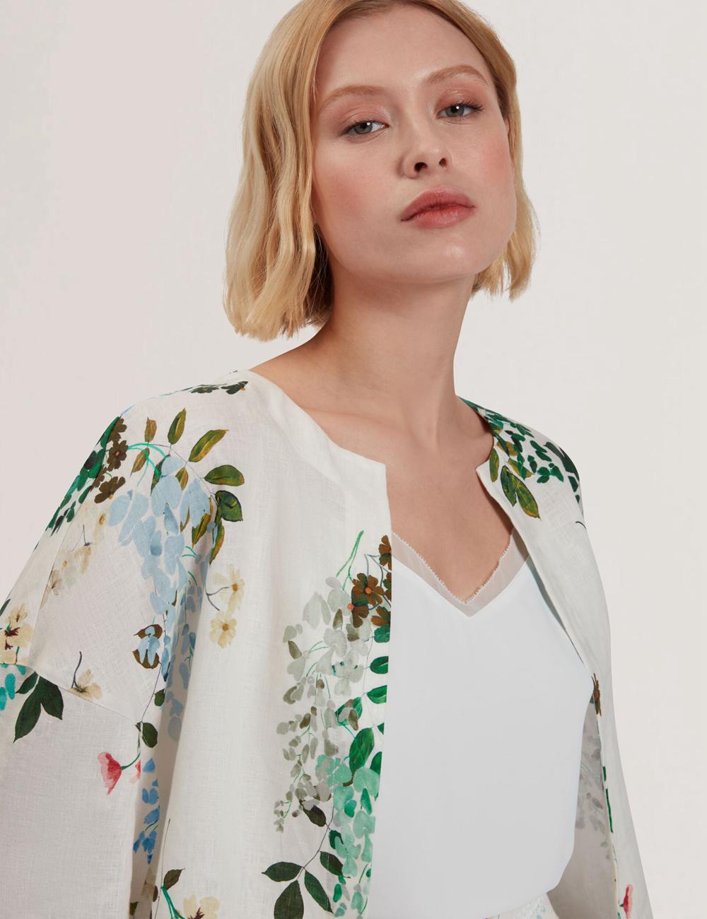 Women Ted Baker KALNA - Printed Linen Short Sleeve Cropped Shirt Tops White | Egypt  RNAID-2396
