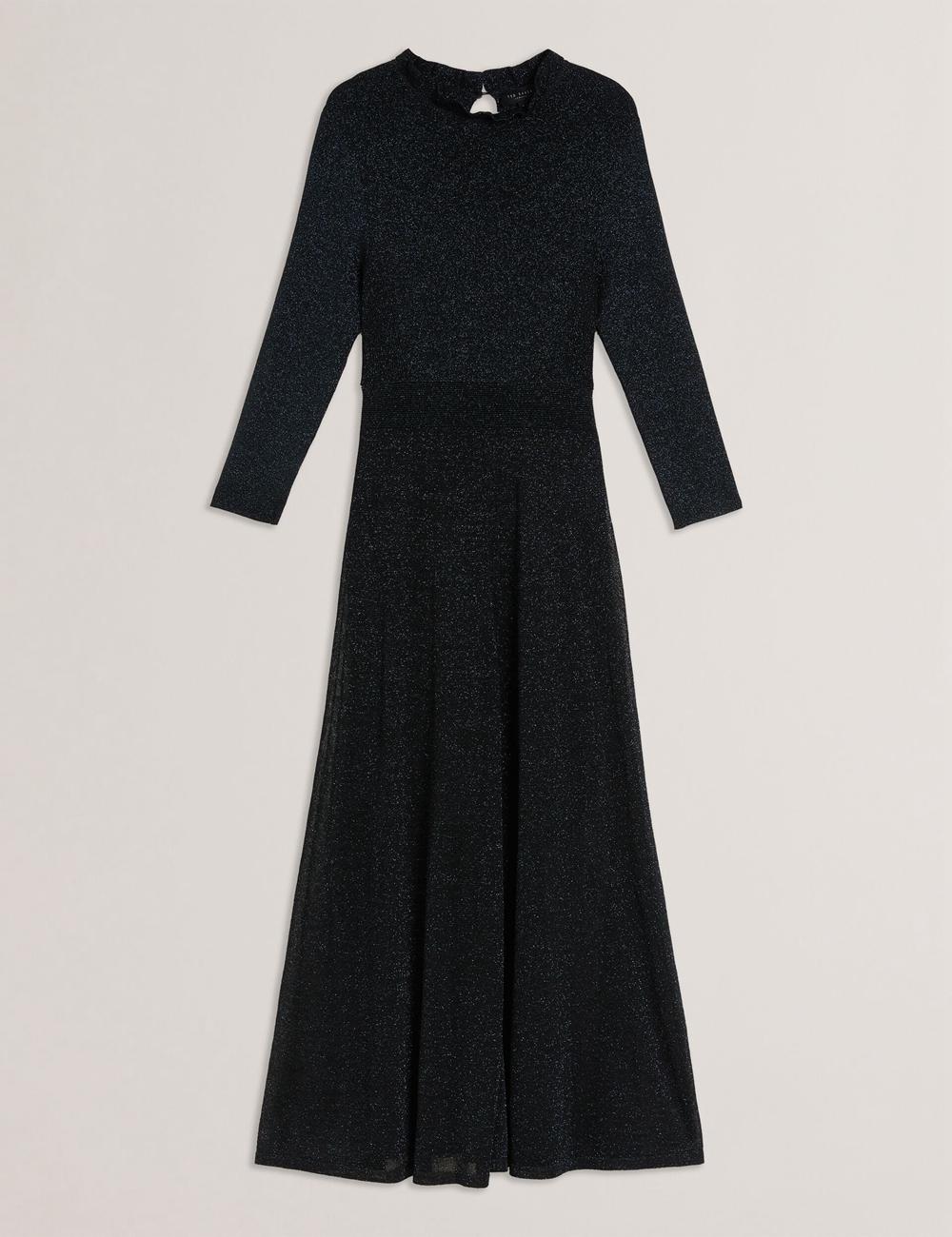 Women Ted Baker KANNIE - Metallic Knit Flowy Midi Dresses Black-Teal | Egypt  FOQSH-4159