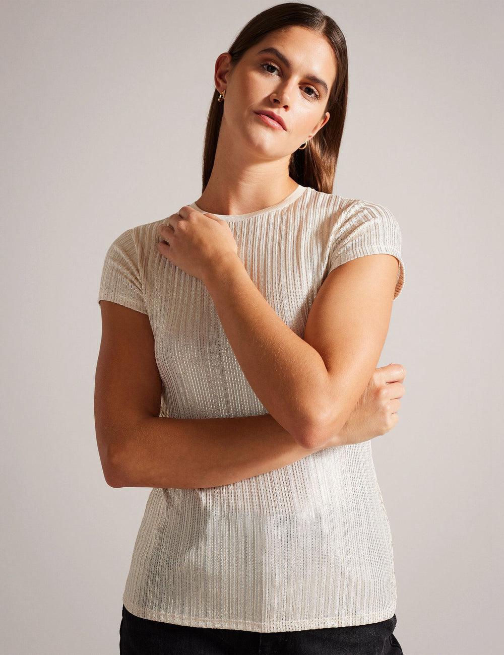 Women Ted Baker KATRINO - Metallic Short Sleeve Crew Neck Tops Gold | Egypt  YMWZH-0184