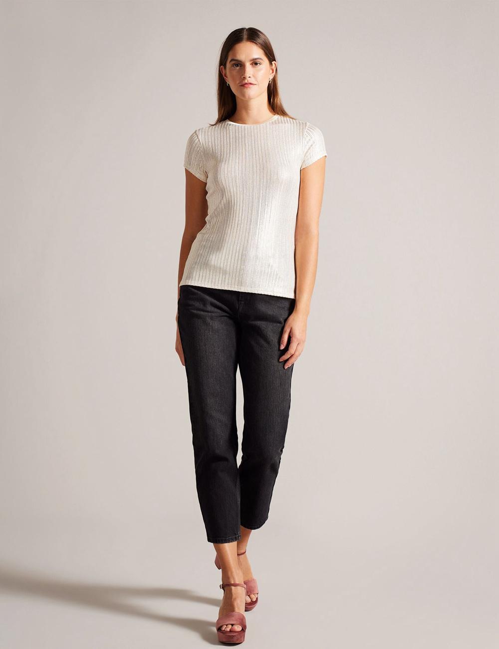 Women Ted Baker KATRINO - Metallic Short Sleeve Crew Neck Tops Gold | Egypt  YMWZH-0184