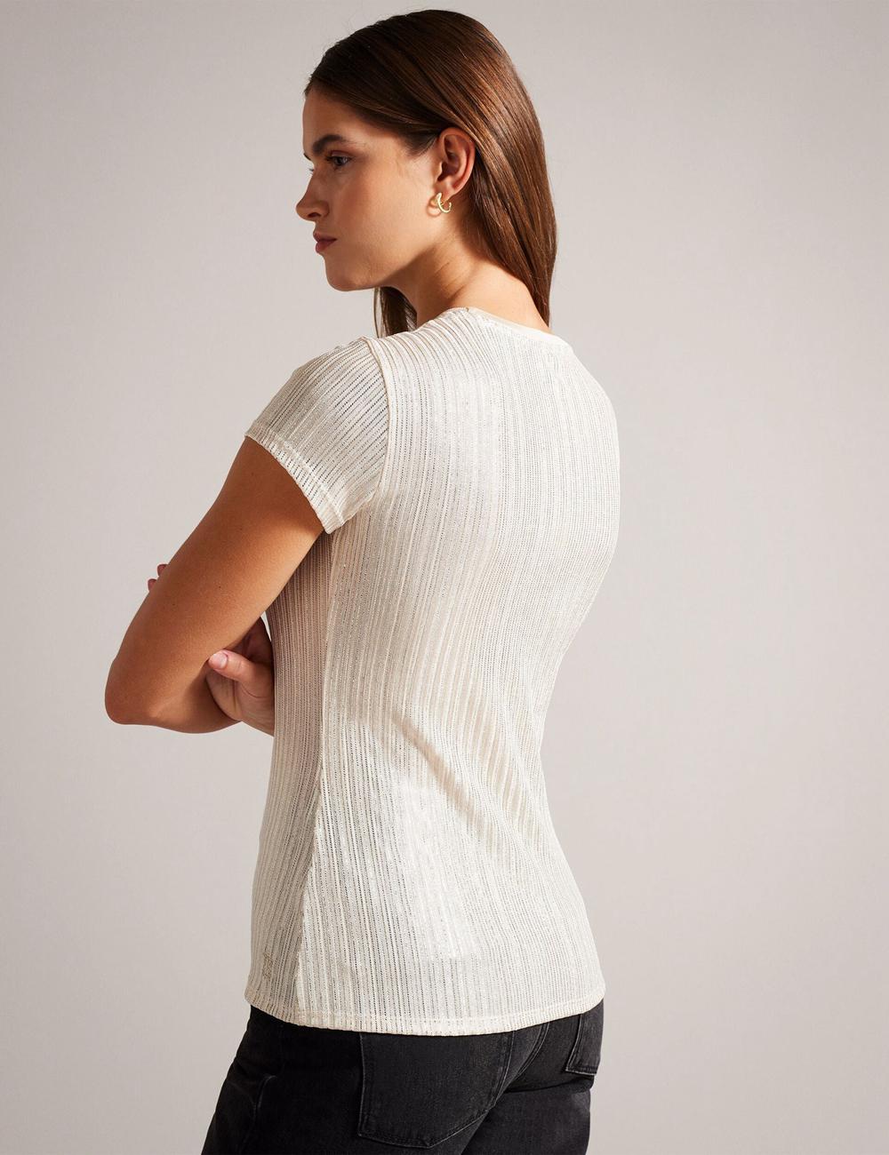 Women Ted Baker KATRINO - Metallic Short Sleeve Crew Neck Tops Gold | Egypt  YMWZH-0184