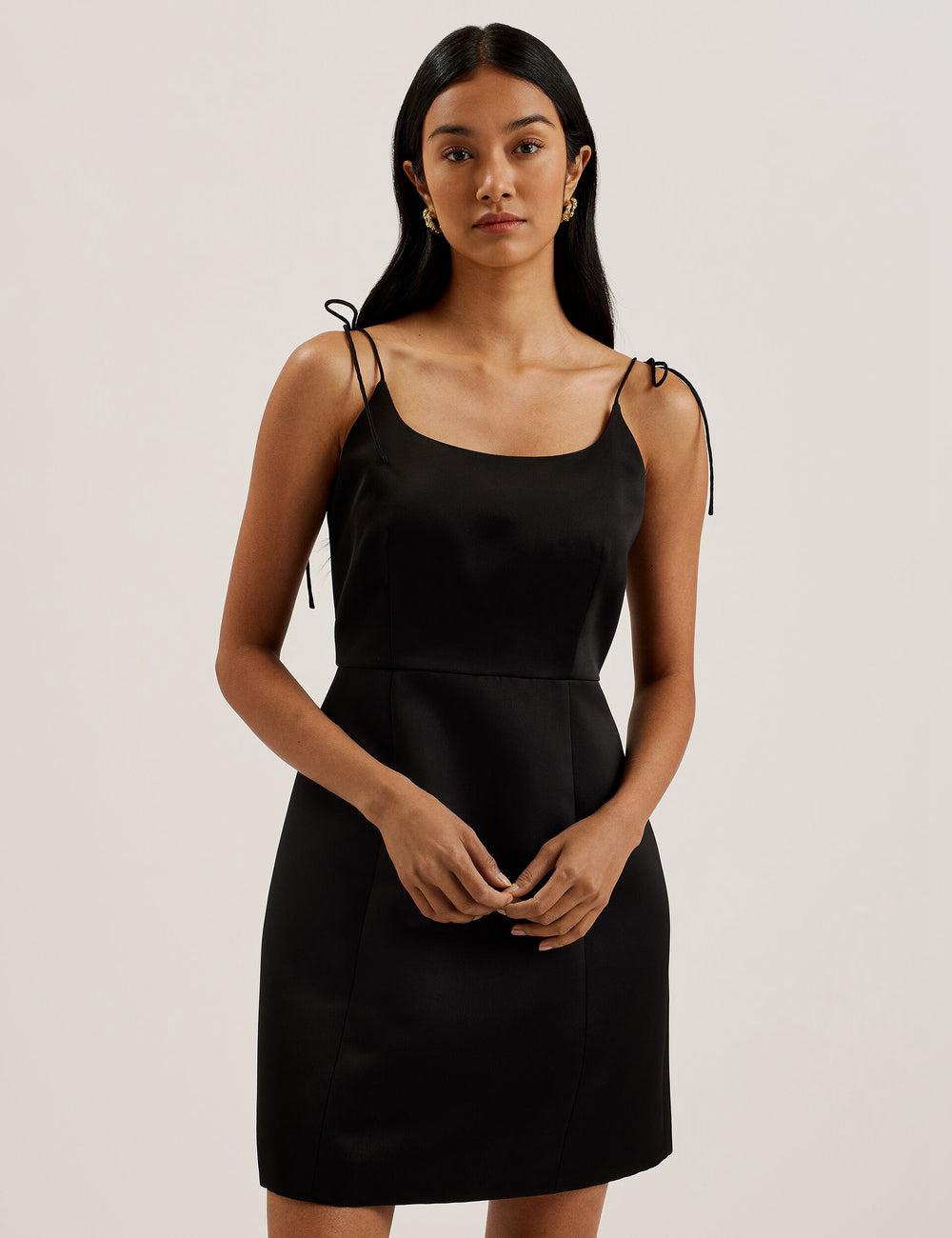 Women Ted Baker KAVALA - Strap Square Neck Mini Dresses Black | Egypt  VTUMD-2356