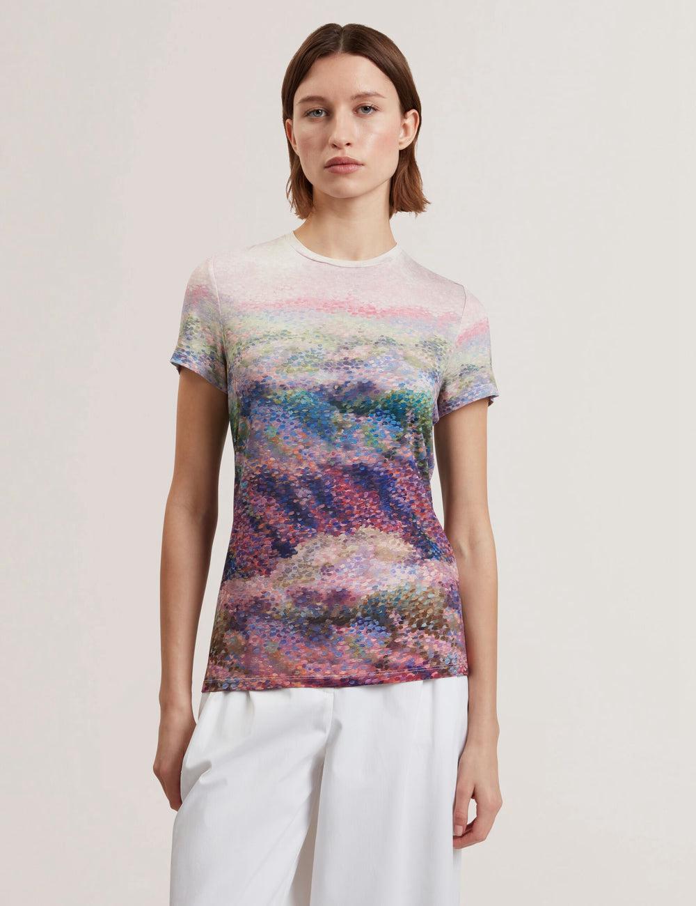 Women Ted Baker KAYTTE - Painted Print Crew Neck Fitted T-Shirts Mid-Pink | Egypt  TLVUZ-5168