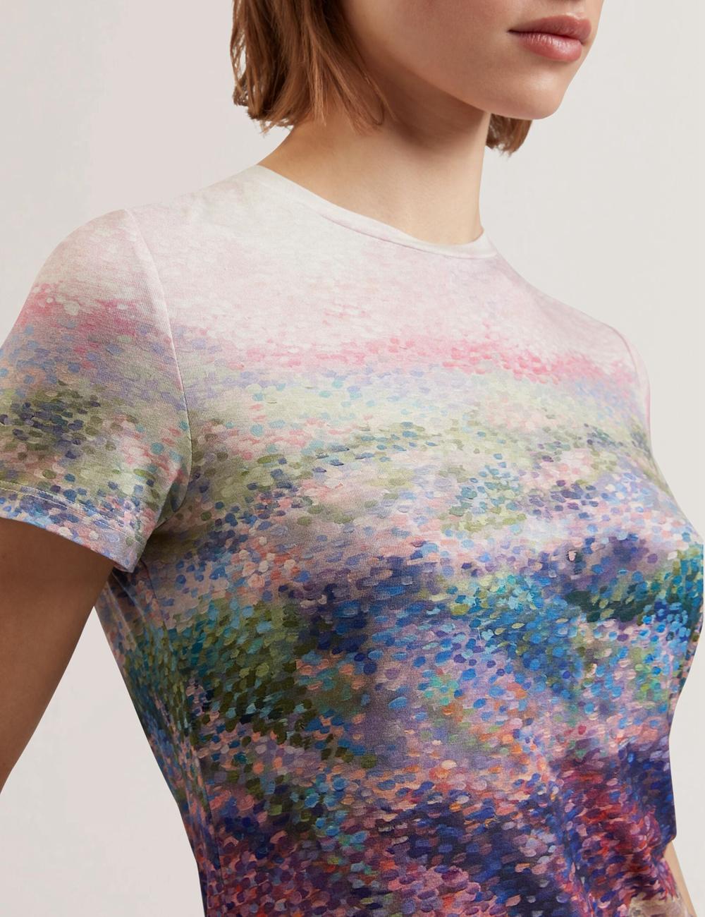 Women Ted Baker KAYTTE - Painted Print Crew Neck Fitted T-Shirts Mid-Pink | Egypt  TLVUZ-5168