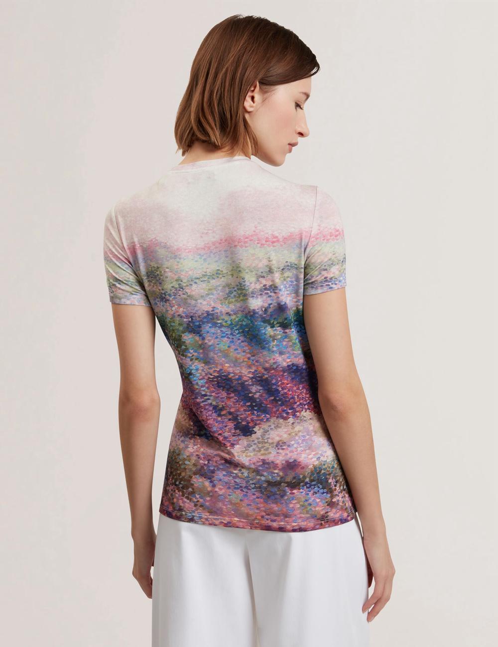 Women Ted Baker KAYTTE - Painted Print Crew Neck Fitted T-Shirts Mid-Pink | Egypt  TLVUZ-5168