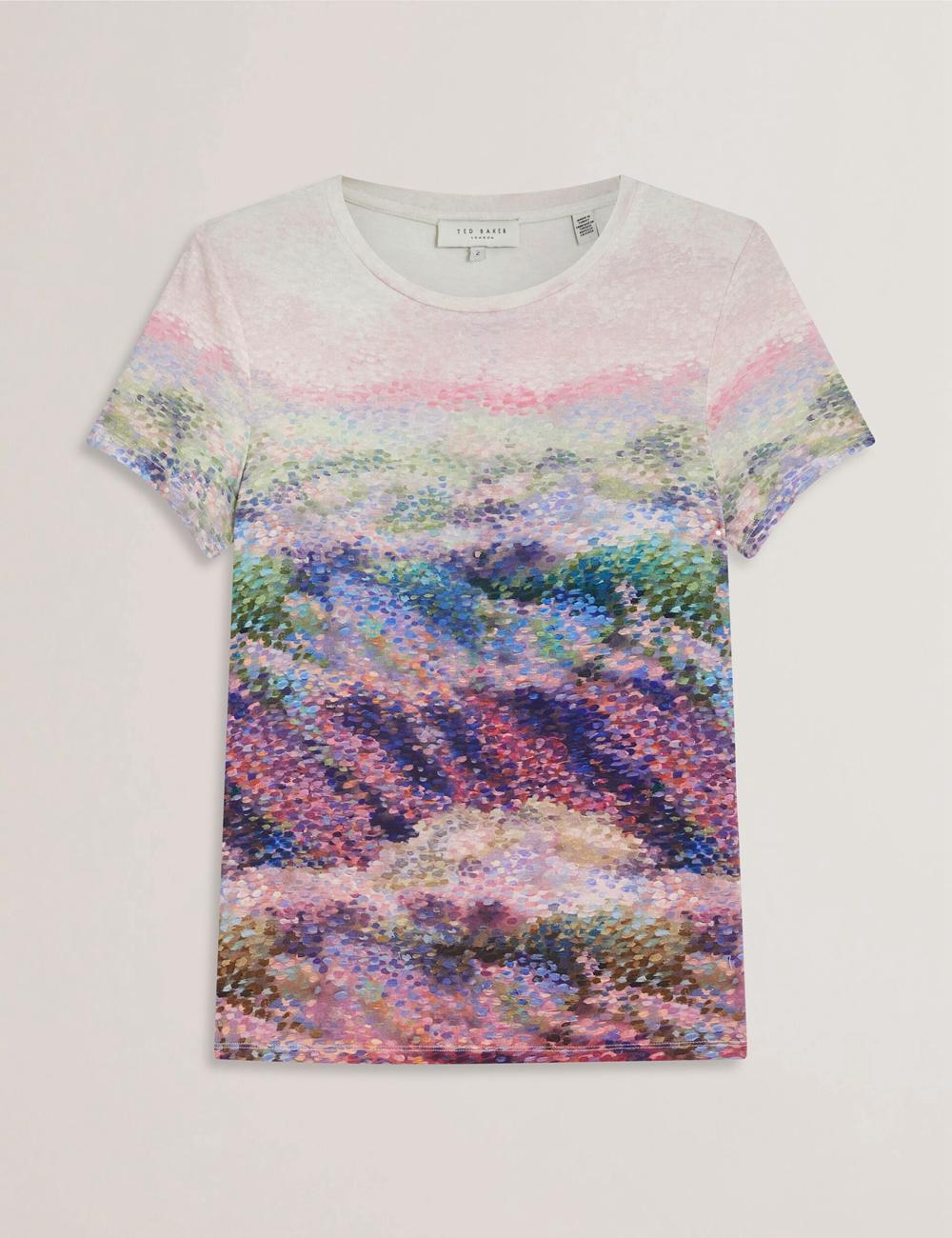 Women Ted Baker KAYTTE - Painted Print Crew Neck Fitted T-Shirts Mid-Pink | Egypt  TLVUZ-5168