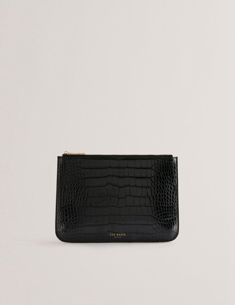 Women Ted Baker KELLIII - Croc Texture Passport Cover And Travel Pouch Travel Wallets Black | Egypt  VOSFB-8463
