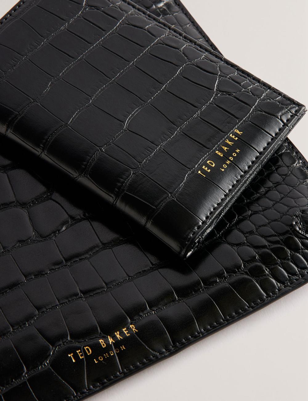 Women Ted Baker KELLIII - Croc Texture Passport Cover And Travel Pouch Travel Wallets Black | Egypt  VOSFB-8463