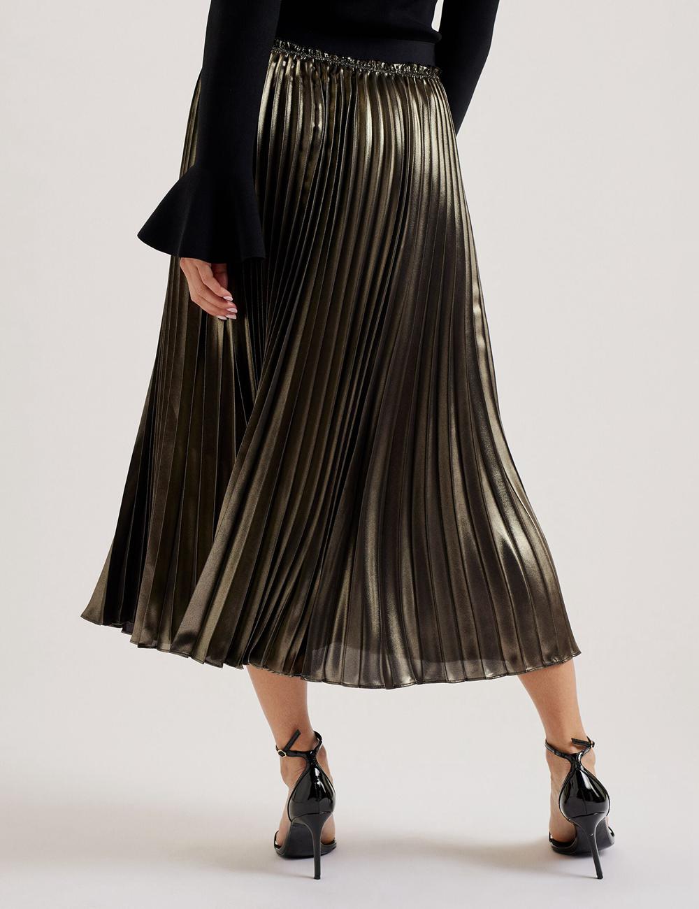Women Ted Baker KESE - Metallic Pleated A-Line Midi Skirts Gold | Egypt  GJPCY-6134