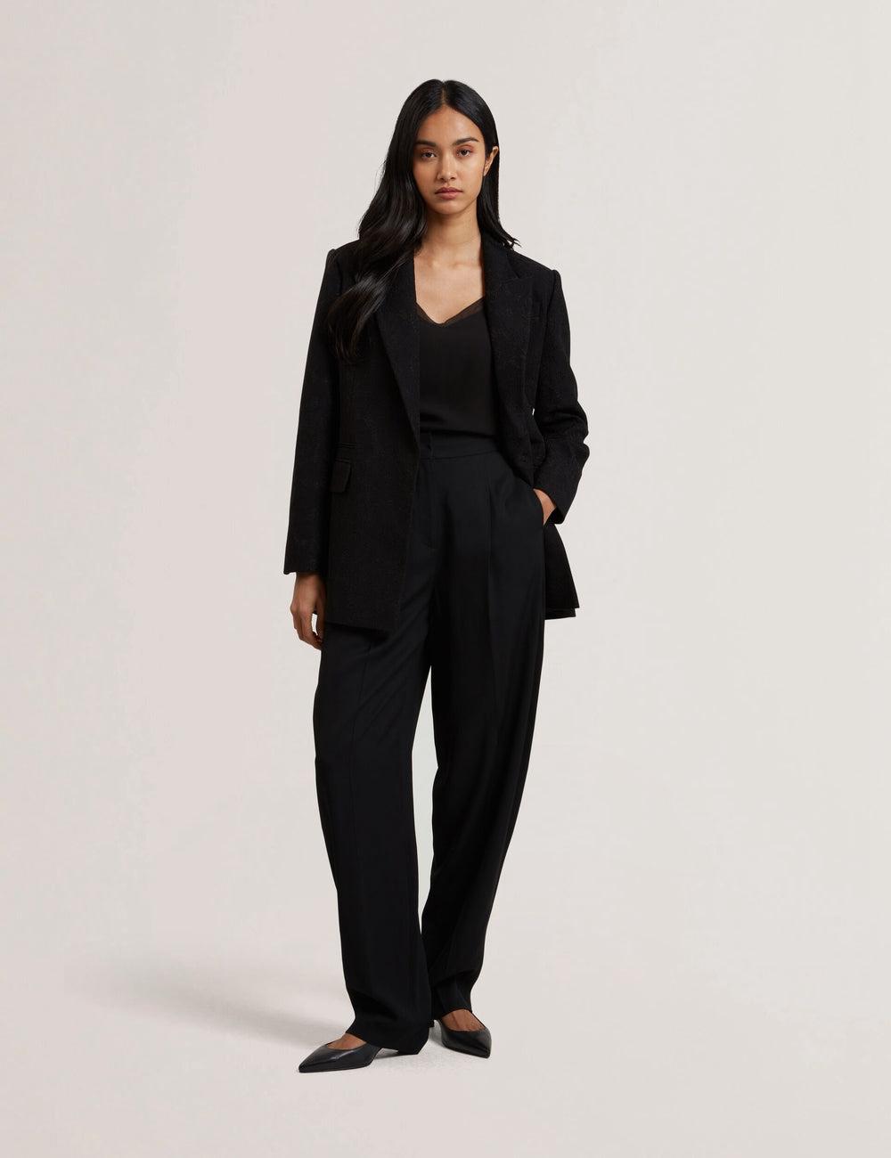 Women Ted Baker KIOLLI - Wool Blend Barrel Leg Tailored Trousers Black | Egypt  GNDFT-6109