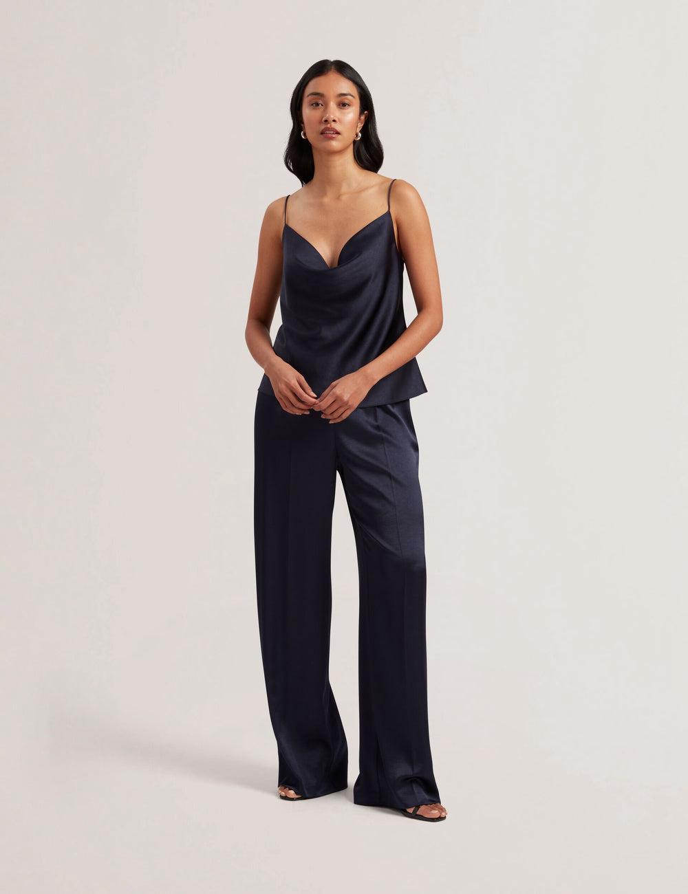 Women Ted Baker KITI - Satin Cowl Neck Strappy Cami Tops Navy | Egypt  XSZIC-8350