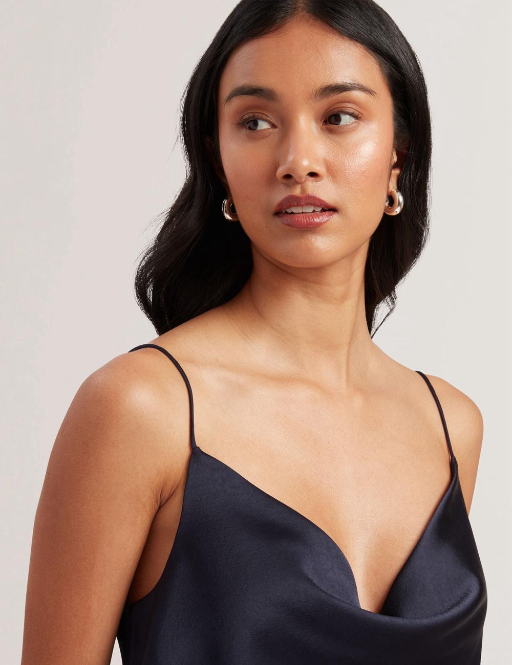 Women Ted Baker KITI - Satin Cowl Neck Strappy Cami Tops Navy | Egypt  XSZIC-8350