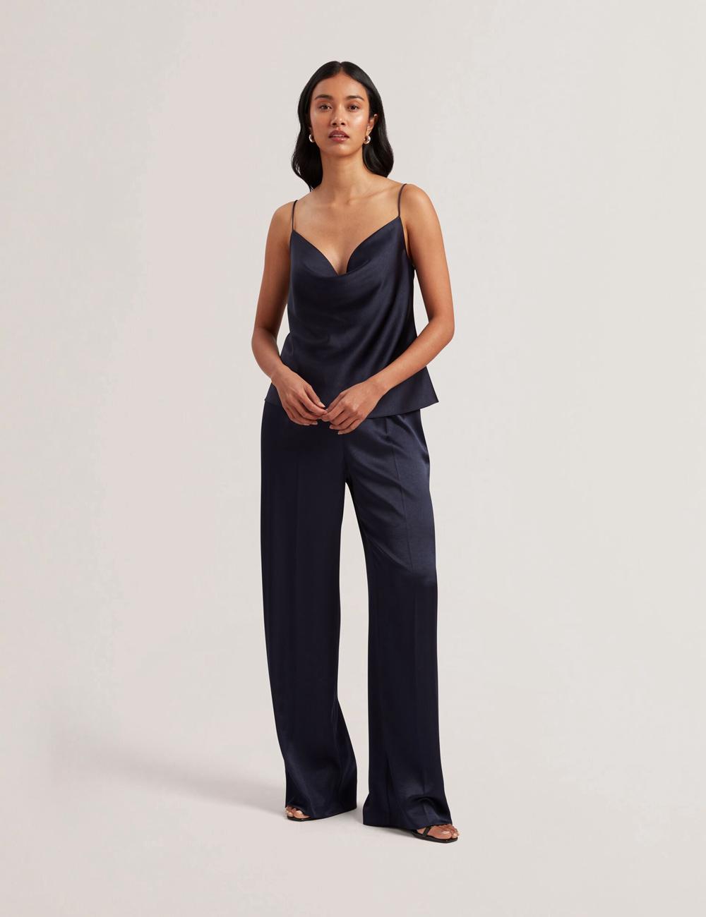 Women Ted Baker KITI - Satin Cowl Neck Strappy Cami Tops Navy | Egypt  XSZIC-8350