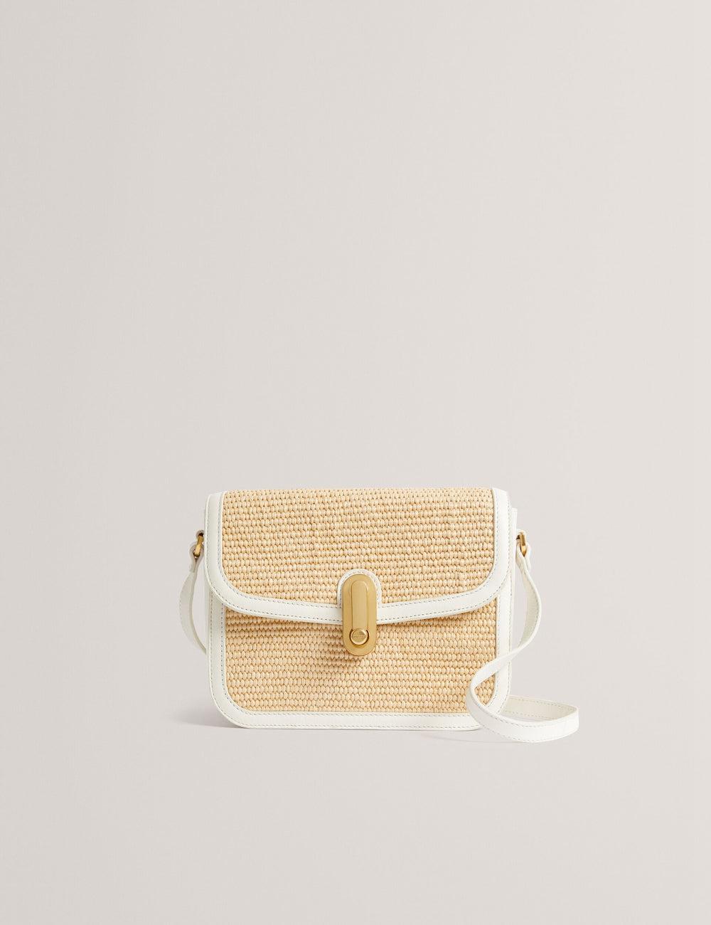 Women Ted Baker KKASSIA - Faux Raffia Twist Lock Crossbody Satchel Satchel Bags Ecru | Egypt  QDKYS-9610