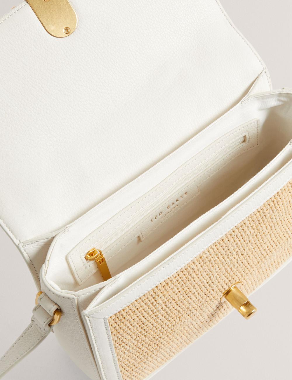 Women Ted Baker KKASSIA - Faux Raffia Twist Lock Crossbody Satchel Satchel Bags Ecru | Egypt  QDKYS-9610