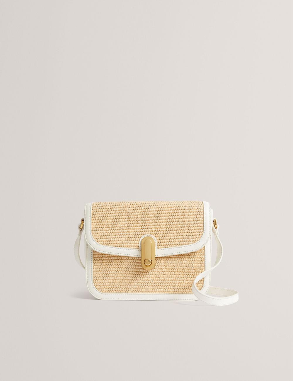 Women Ted Baker KKASSIA - Faux Raffia Twist Lock Crossbody Satchel Satchel Bags Ecru | Egypt  QDKYS-9610