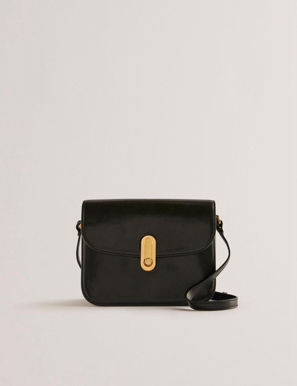 Women Ted Baker KKAYLI - Polished Leather Crossbody Satchel Satchel Bags Black | Egypt  IJFOG-9274