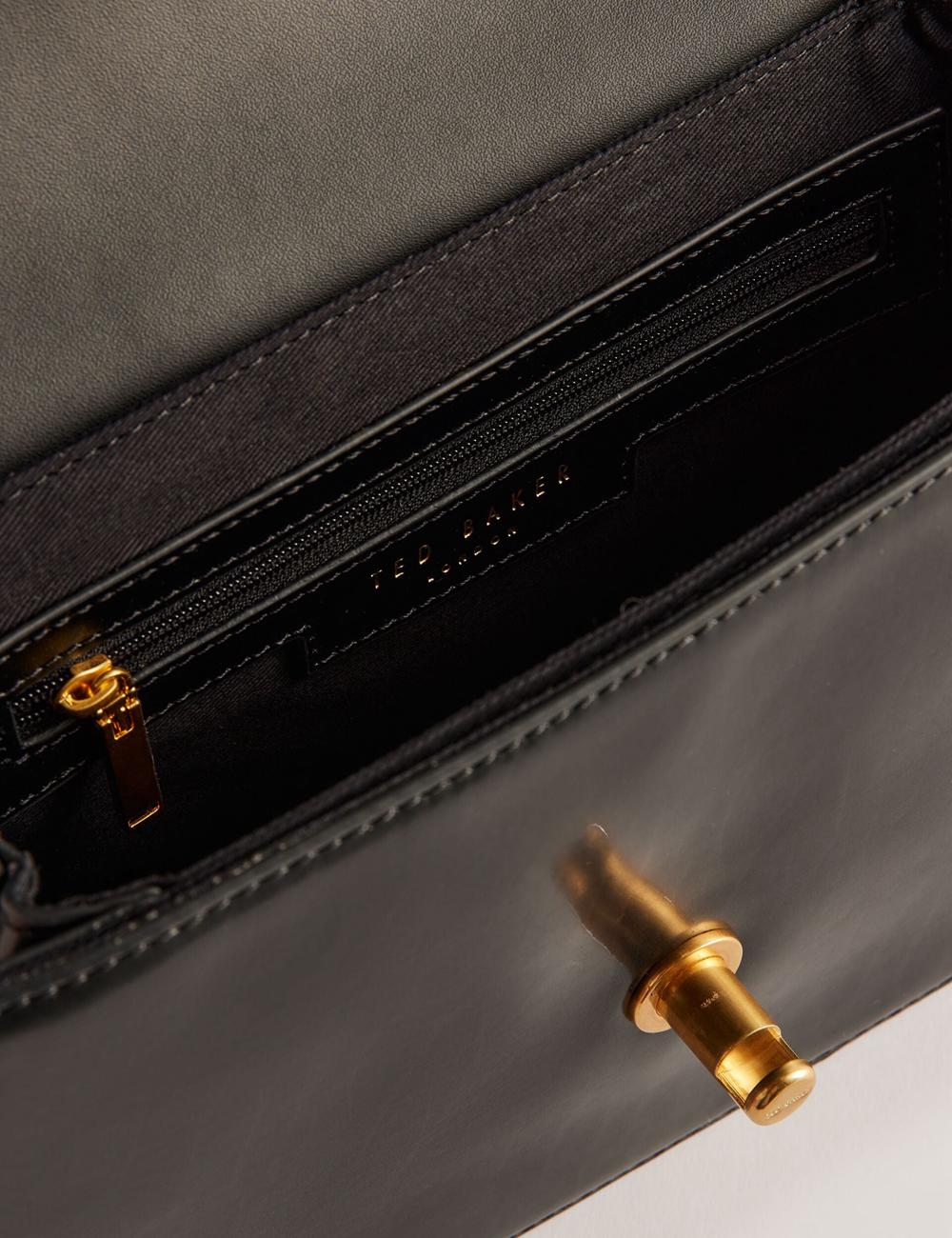 Women Ted Baker KKAYLI - Polished Leather Crossbody Satchel Satchel Bags Black | Egypt  IJFOG-9274