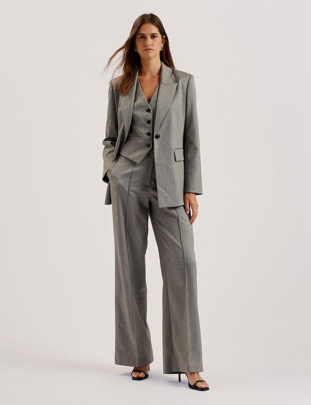 Women Ted Baker KOAT - Herringbone Wide Leg Tailored Trousers Dk-Grey | Egypt  NJVFU-6384