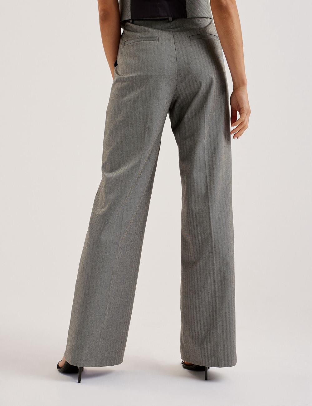 Women Ted Baker KOAT - Herringbone Wide Leg Tailored Trousers Dk-Grey | Egypt  NJVFU-6384