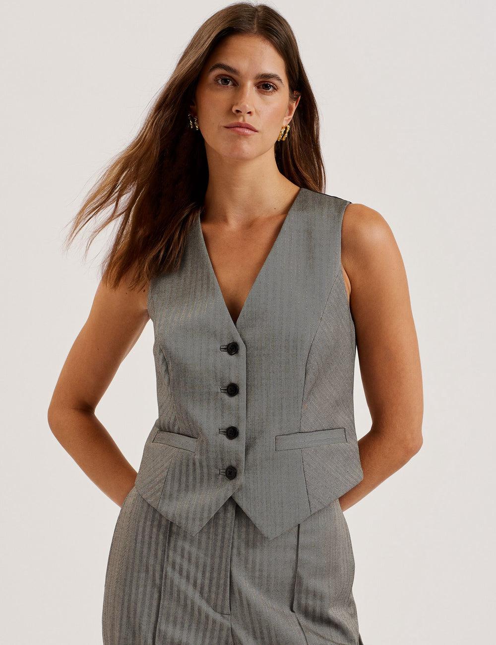 Women Ted Baker KOAW - Herringbone Single Breasted Suit Waistcoat Dk-Grey | Egypt  AMSRD-0892