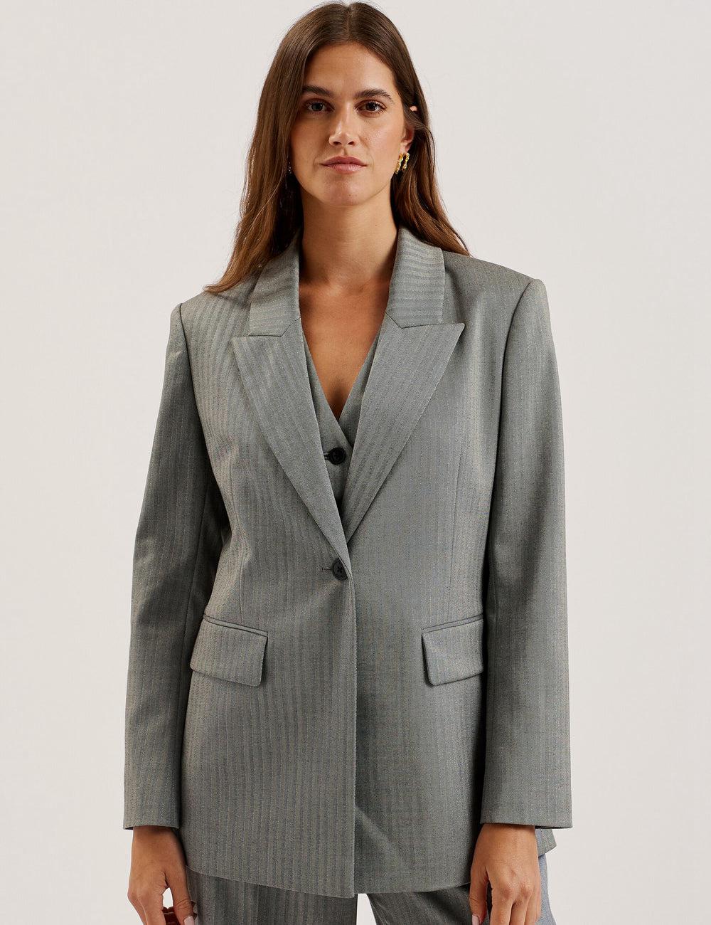 Women Ted Baker KOA - Oversized Herringbone Single Breasted Blazers Dk-Grey | Egypt  JVOSZ-1206