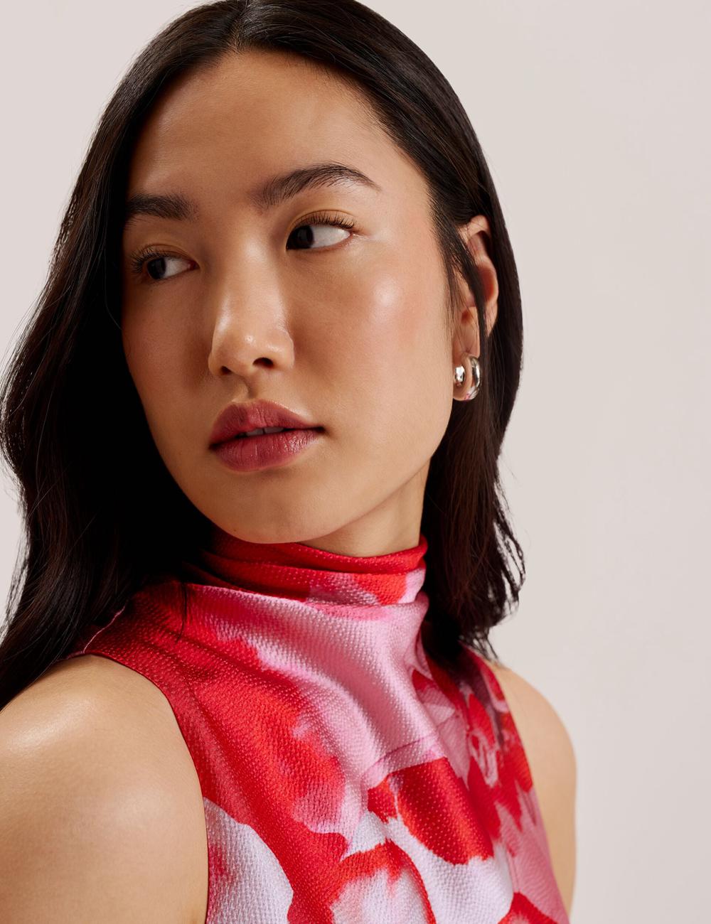 Women Ted Baker KOHANA - Floral Satin High Neck Sleeveless Top Blouses Red | Egypt  IUMAQ-6230