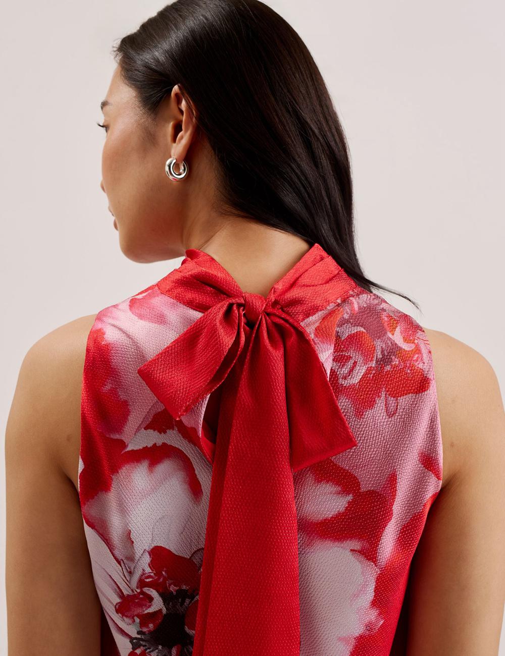 Women Ted Baker KOHANA - Floral Satin High Neck Sleeveless Top Blouses Red | Egypt  IUMAQ-6230