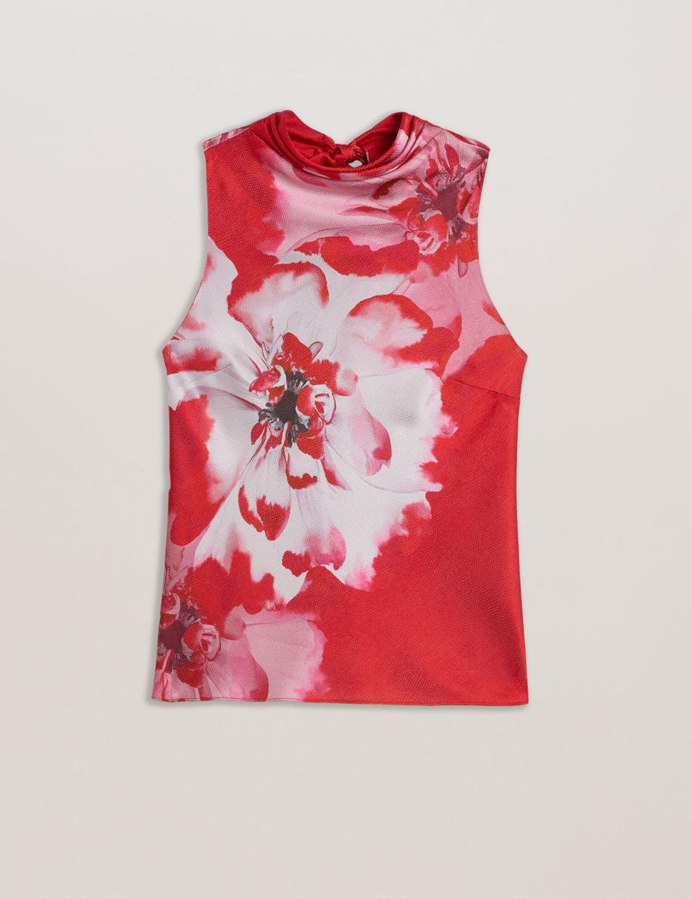Women Ted Baker KOHANA - Floral Satin High Neck Sleeveless Top Blouses Red | Egypt  IUMAQ-6230